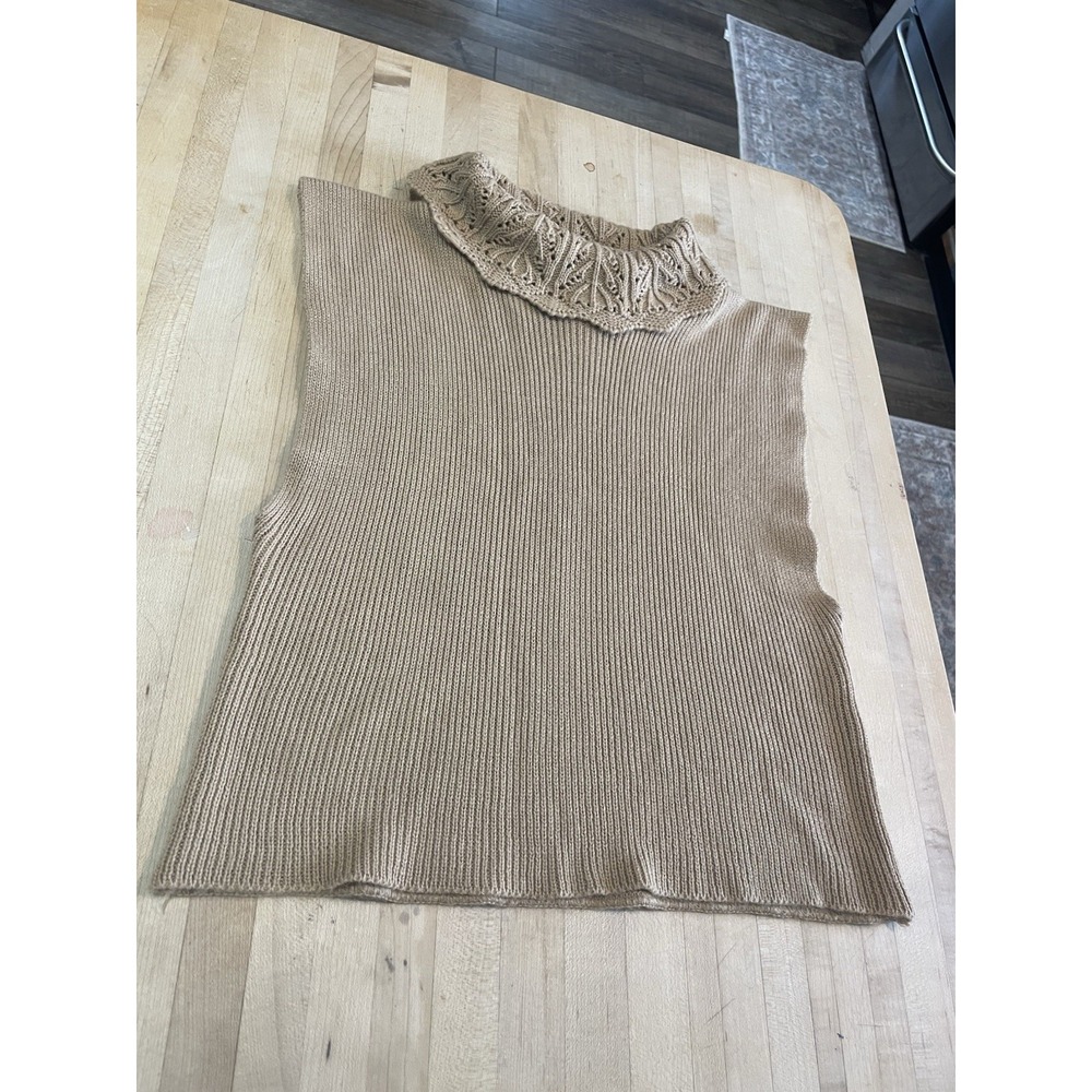 Vintage Bechamel Woman White Knit Crochet Turtleneck Top one size